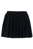 Black Casual Solid Color Pleated Regular High Waist Conventional Solid Color Skirts