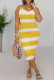 Purple Casual Tie Dye Patchwork Spaghetti Strap Sling Dresses