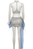 Grey Sexy Buttons Patchwork U Neck Sleeveless Two Pieces