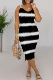 Purple Casual Tie Dye Patchwork Spaghetti Strap Sling Dresses