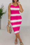 Purple Casual Tie Dye Patchwork Spaghetti Strap Sling Dresses