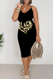 Leopard Print Casual Daily Leopard Print Letter Print V Neck Sling Dresses