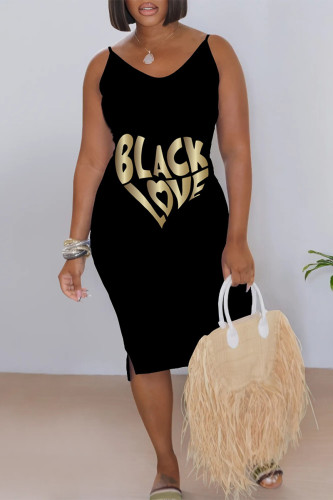 Letter Print Casual Daily Leopard Print Letter Print V Neck Sling Dresses