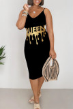 Leopard Print Casual Daily Leopard Print Letter Print V Neck Sling Dresses