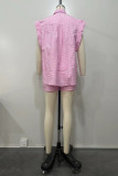 Blue Casual Striped Print Patchwork Turndown Collar Sleeveless Two Pieces