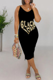 Leopard Print Casual Daily Leopard Print Letter Print V Neck Sling Dresses