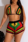 Pink Sexy Patchwork Bandage Backless Contrast Swimwears