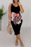 Leopard Print Casual Daily Leopard Print Letter Print V Neck Sling Dresses