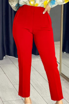 Red Casual Solid Color Ruched Patchwork Regular High Waist Pencil Patchwork Bottoms
