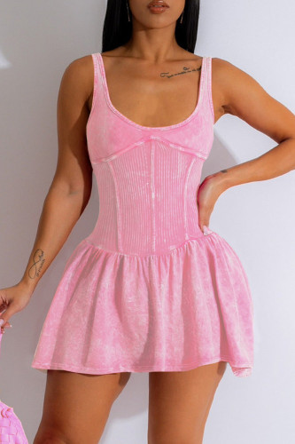 Light Pink Casual Solid Backless U Neck Vest Dresses