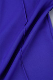 Blue Casual Solid Hollowed Out See-through Half A Turtleneck Regular Jumpsuits
