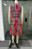 Multicolor Casual Sweet Daily Elegant Simplicity Mixed Printing Printing Contrast O Neck Dresses