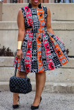 Multicolor Casual Sweet Daily Elegant Simplicity Mixed Printing Printing Contrast O Neck Dresses
