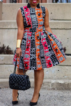 Multicolor Casual Sweet Daily Elegant Simplicity Mixed Printing Printing Contrast O Neck Dresses