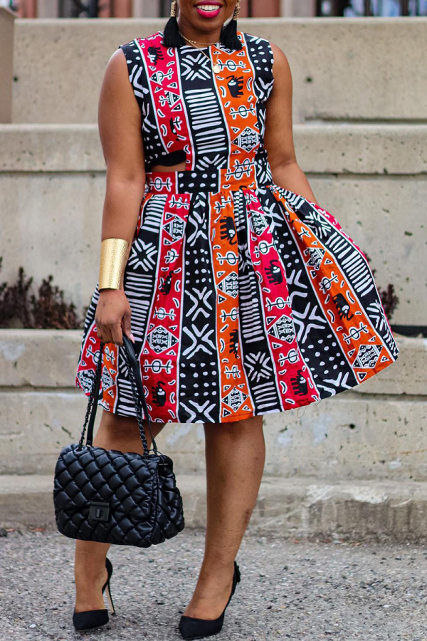 Multicolor Casual Sweet Daily Elegant Simplicity Mixed Printing Printing Contrast O Neck Dresses