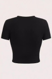 Black Sexy Print Patchwork O Neck T-Shirts