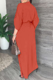 Black Casual Solid Color Slit V Neck Long Dresses