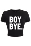 Black Sexy Letters Patchwork O Neck T-Shirts