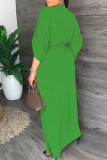 Black Casual Solid Color Slit V Neck Long Dresses
