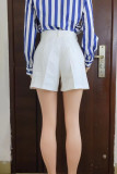 Black Casual Solid Color Pocket Buttons Zipper Patchwork Straight Mid Waist Straight Patchwork Bottoms
