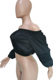 Black Casual Solid Color Backless Patchwork Off Shoulder Tops