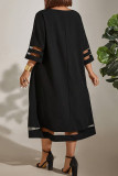 Black Casual Solid Color Patchwork O Neck Straight Plus Size Dresses