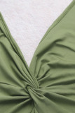 Green Casual Solid Color Patchwork V Neck Jumpsuits