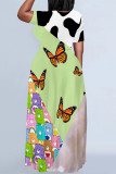 Apricot Casual Leopard Print The stars Butterfly Print Contrast O Neck Printed Dresses
