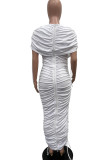Green Street Solid Color Draw String Ruched Patchwork O Neck Long Dresses