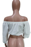 Black Casual Solid Color Backless Patchwork Off Shoulder Tops