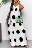 Colour Casual Polka Dot Print Pocket Contrast V Neck Printed Dresses