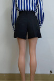 Black Casual Solid Color Pocket Buttons Zipper Patchwork Straight Mid Waist Straight Patchwork Bottoms