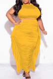 Light Blue Casual Solid Fold Plus Size Two Pieces