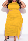 Light Blue Casual Solid Fold Plus Size Two Pieces