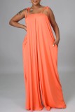 Black Casual Solid Color Lace Up Backless Spaghetti Strap Loose Jumpsuits