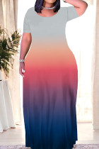 Grey Red Elegant Gradient Patchwork O Neck Long Dresses