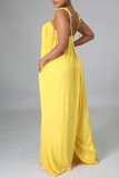 Black Casual Solid Color Lace Up Backless Spaghetti Strap Loose Jumpsuits
