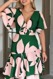 Multicolor Casual Irregular Printed Patchwork V Neck Long Dresses