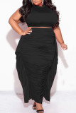 Light Blue Casual Solid Fold Plus Size Two Pieces