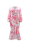 Multicolor Casual Print V Neck Irregular Dresses