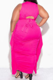 Light Blue Casual Solid Fold Plus Size Two Pieces