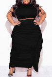 Light Blue Casual Solid Fold Plus Size Two Pieces