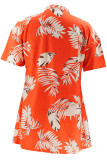 Red Casual Print Strap Design Patchwork Cardigan Collar Short Sleeve Two Pieces