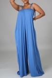 Black Casual Solid Color Lace Up Backless Spaghetti Strap Loose Jumpsuits