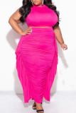 Light Blue Casual Solid Fold Plus Size Two Pieces