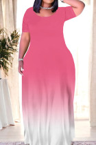 Powder White Elegant Gradient Patchwork O Neck Long Dresses