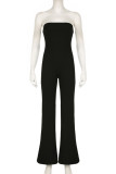 Black Sexy Solid Color Backless Patchwork Strapless Regular Jumpsuits
