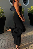Black Sexy Solid Color Backless Patchwork Strapless Regular Jumpsuits