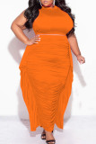 Light Blue Casual Solid Fold Plus Size Two Pieces