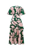 Multicolor Casual Irregular Printed Patchwork V Neck Long Dresses